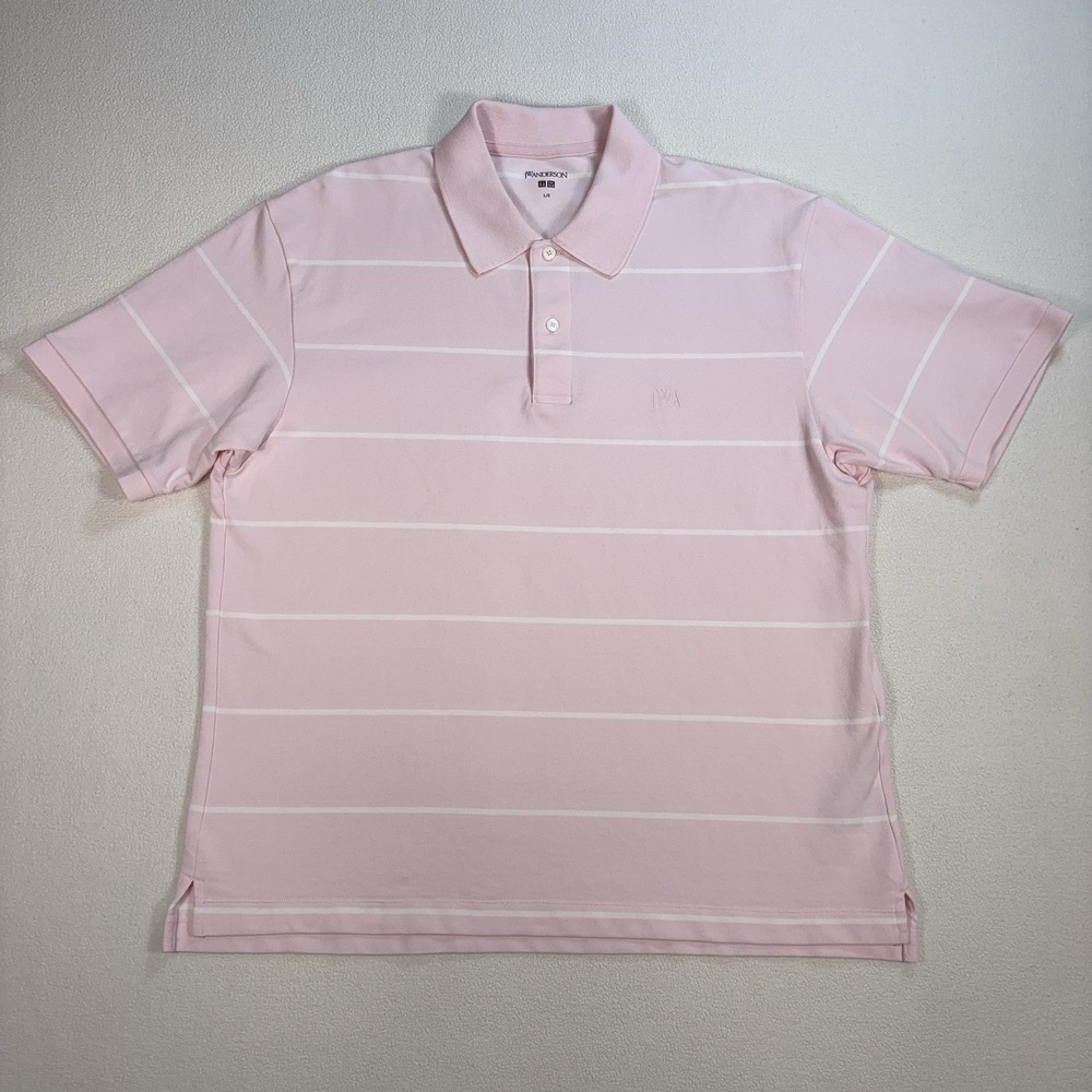 Uniqlo JW Anderson Dry Pique Polo Shirt Men's L Pink Stripe‎ Embroidered Logo